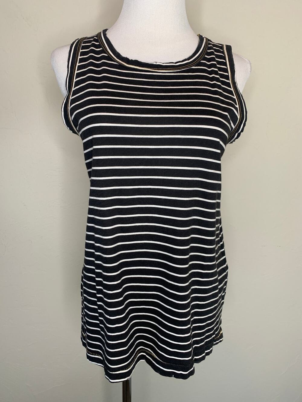 Current / Elliot Black White Gold Stitching Tank Top Sz 0 XS Small